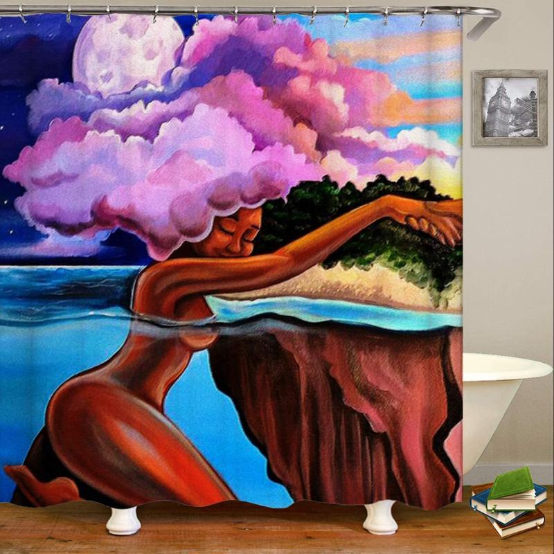 

African American Sexy Women with Crowd Hair Bath Curtain