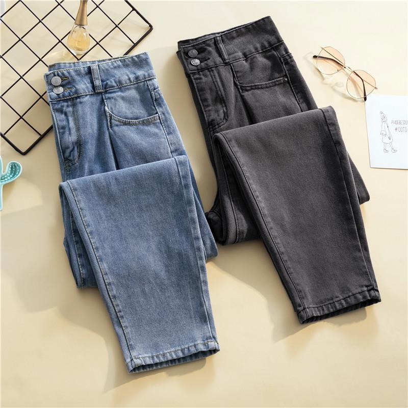 

New Women' High Waist Jeans Korean Fashion Casual Washed Denim Pants Female Plus Size Street Cowboy Trousers 2021 Spring Brand, Blue