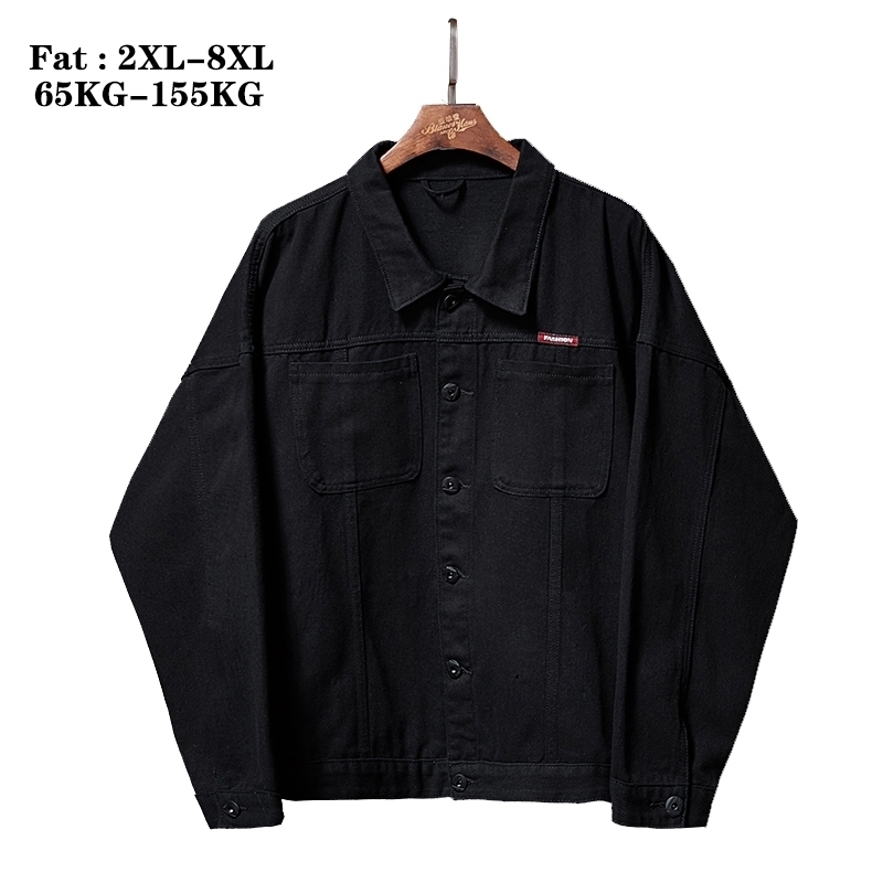 

Plus Size 5XL 6XL 7XL  Autumn Black Loose Batwing Sleeve Men's Denim Jacket Fashion Harajuku Style Student Fat Jackets Jeans 201116, Balck