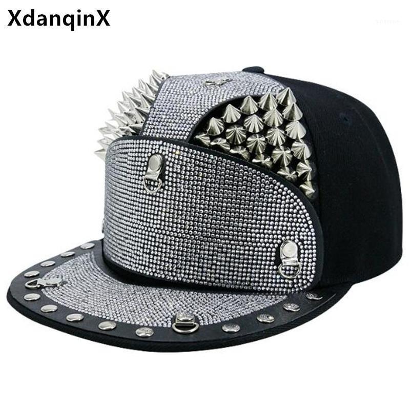

XdanqinX 2021 Novelty Hip Hop Caps For Men Women Diamond-encrusted Headdress Decoration Flat Brim Hat Trend Hip-Hop Baseball Hat1, Color-1
