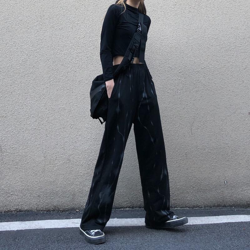 

Lychee Girls Korean Style Vintage Women Wide Leg Pants High Waist Casual Loose Straight Pants Autumn Winter Trousers, As pic