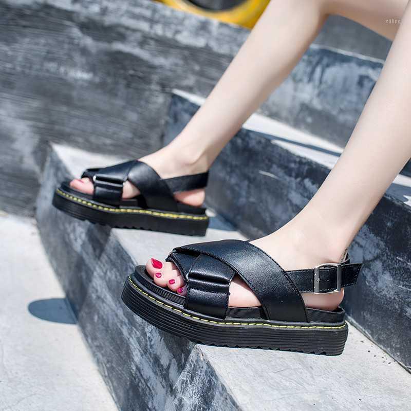 

Women Platform Sandals Chunky Leather Designers Female Buckle Strap Sport Casual Shoes For Woman Fashion British Style Sandal1, Black