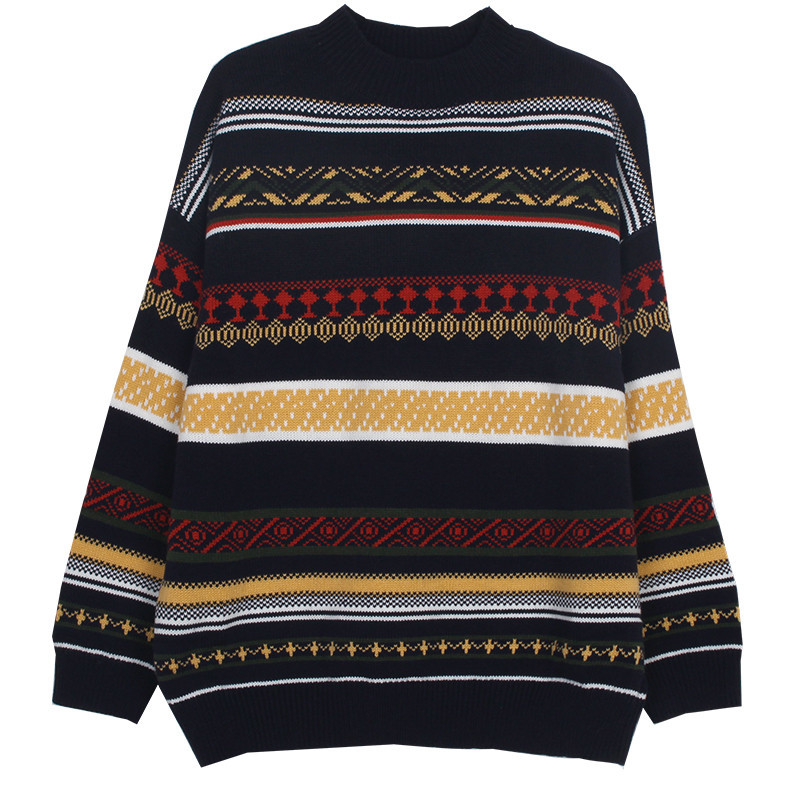 

2021 New Vintage Female Jumpers Long Sleeves Fancy Navy Blue Sweater Around Neck Korean Anchor Fashion Autumn Clothes Swedish Mujer UNI0