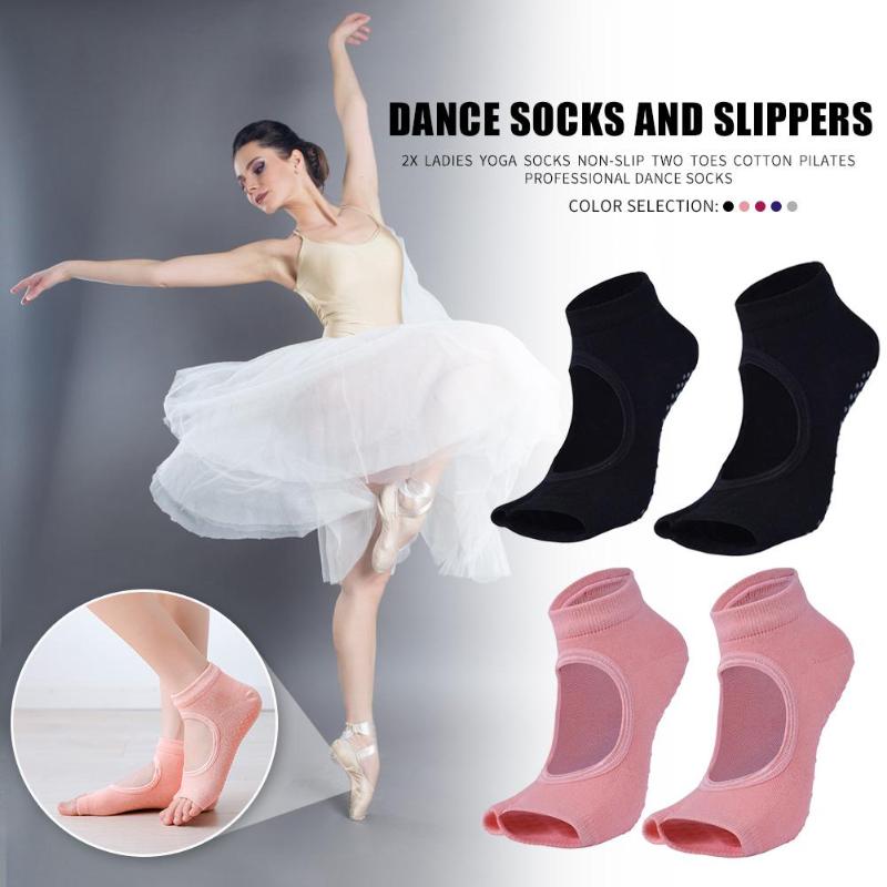 

Hot Sale Yoga Socks Multi-function 2x Ladies Yoga Socks Non-slip Two Toes Cotton Pilates Professional Dance Socks, Red