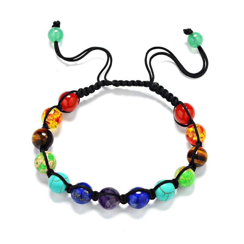 

13 8mm Woven Seven-Color Rainbow Healing Reiki Stone Seven Chakra Bracelet Prayer Balance Beads
