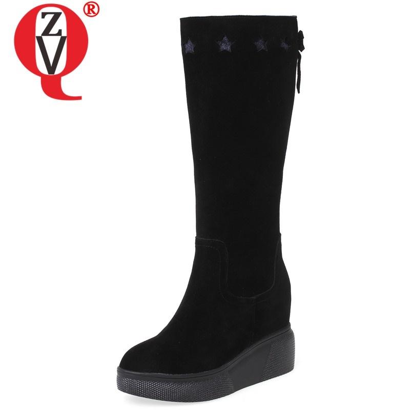 

ZVQ winter new concise warm knee high boots outside super high heels platform round toe women shoes drop shipping size 32-40, Black