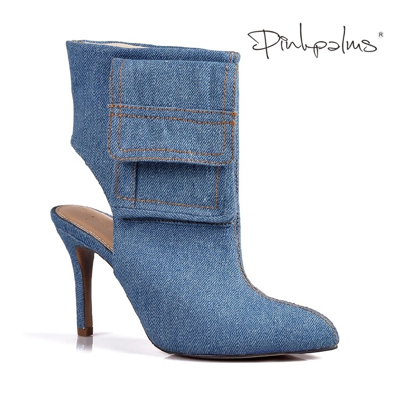 

Shoes Women Fashion Boots High Heels Blue Denim Pocket Ankle Boots