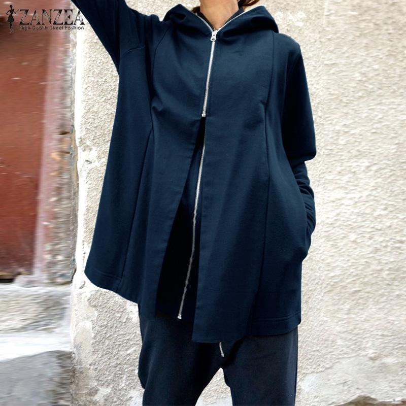 

2020 Women Sweatshirts Coats ZANZEA Pullovers Hooded Hoodies Long Sleeve Two-Piece Zipper Hoody Plus Size Jackets Outwear S-5XL, Army green