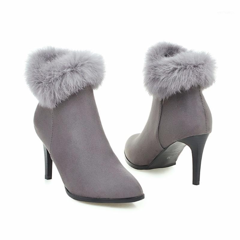 

PQECFS Big size 34-43 high quality spring & autumn fashion women solid hair pointed toe high heels riding boots 2 colors1, Black