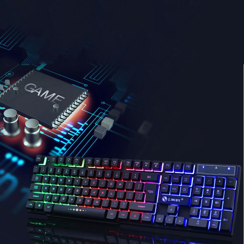 

GT300 Colorful LED Illuminated Backlit USB Wired PC Rainbow Gaming Keyboard Mouse Set Ergonomic Home Gaming Computer Peripherals