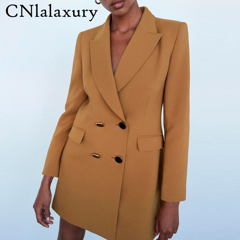 

New Office Lady Notched Blazer Women Fashion Double Breasted Jacket Women Elegant Khaki Long Sleeve Suits Coats Female Ladies