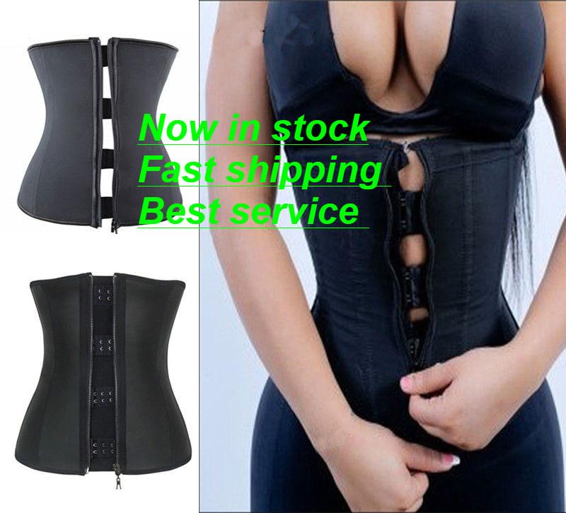 

Womens Sexy Corset Body Shaper Latex Rubber Waist Trainer Underbust Zipper Slimming Cincher, Black