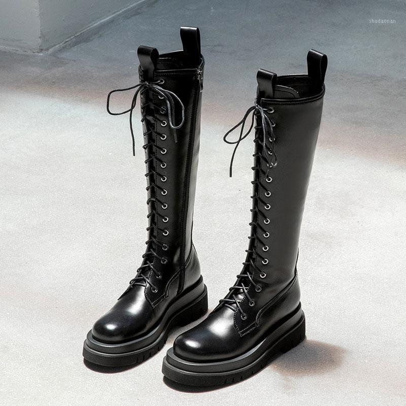 

MORDOAN 2020 autumn new leather shoes long boots boots women British style all-match single women's shoes1, Black