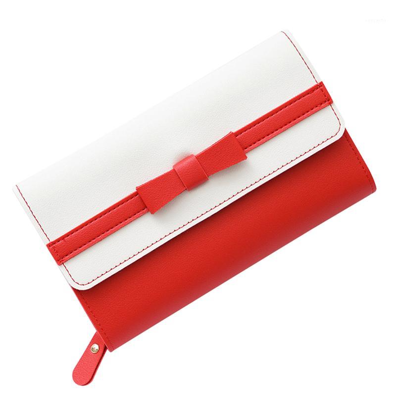 

Fresh Women Bowknot PU Leather Wallet Zipper Long Phone Purse Large Capacity Card Holder With ID Window Brief Female Clutch Bag1, Dark gray