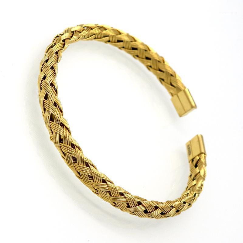 

New Arrival Fashion Cuff Bangles Jewelry Women's Stainless Steel Weave Simple Style Gold Colour Bracelets For Women Jewelry1
