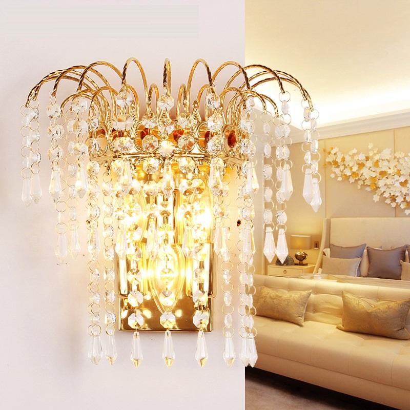

European Luxury Crystal Wall Lamp LED Living Room TV Background Wall Lamp Aisle Corridor Bedroom Bedside Decor Lighting