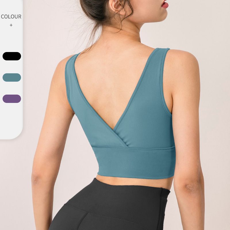 

Women Sexy V back Sports Bra Brathable Sports Top Push Up Female Gym Fitness Sports Underwear Female Seamless Running Yoga Bra, Black