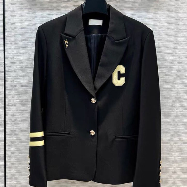 

High-end Design Black Blazer 2022 Loose Style Long Sleeve Straight Golden Button Women' Suit High Street Chic Lady Blazers Luxury Paris