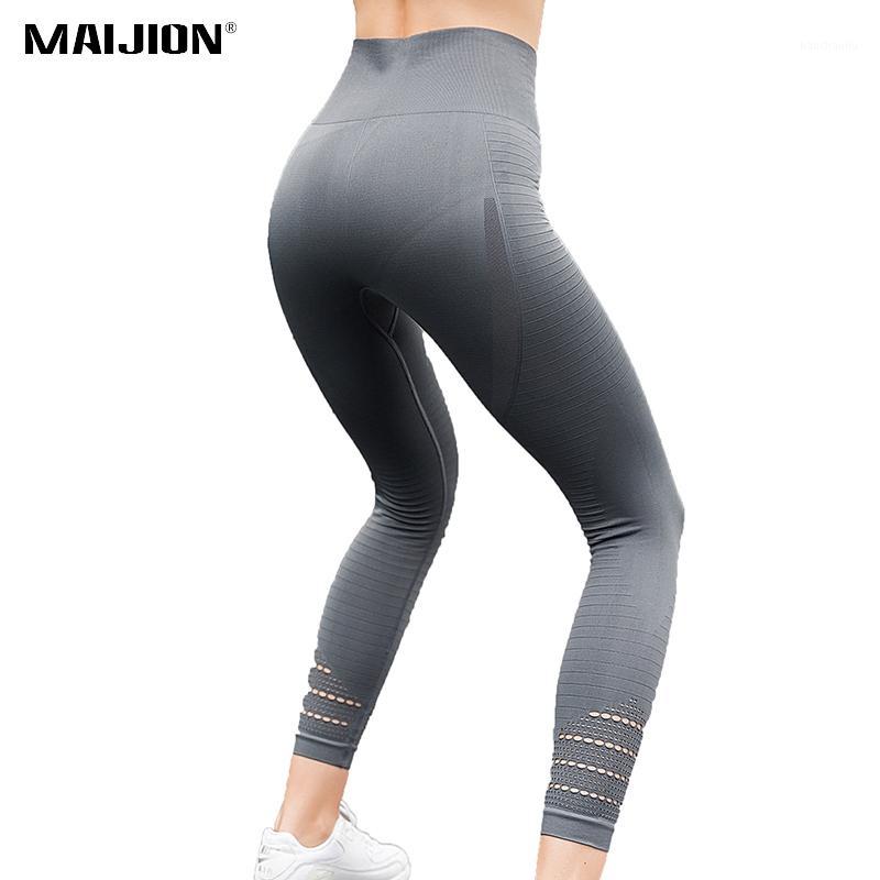 

MAIJION New Hollow-out Elastic Yoga Pants Women High Waist Breathable Soft Fitness Leggings Push Up Seamless Running Sport Tight1, Black