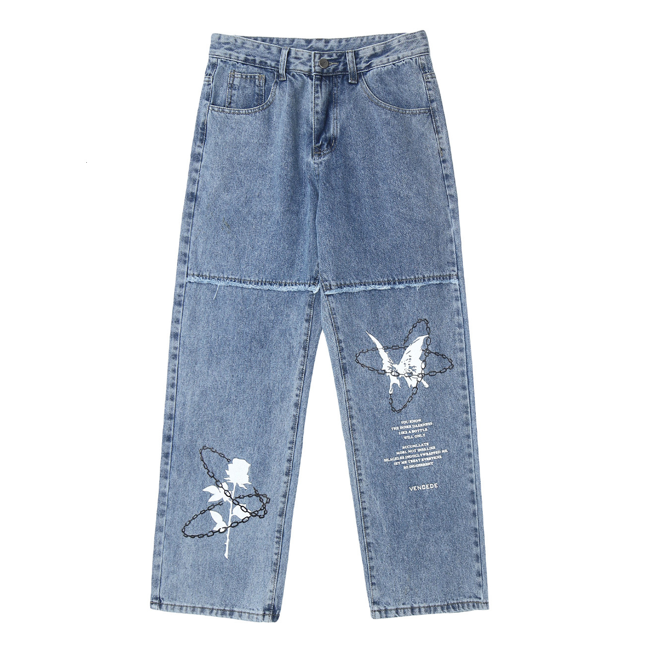 

2021 New Hip Hop Japanese Harem Women Streetwear Butterfly Print Men Trousers Harajuku Oversized Joggers Pants Jeans Black Ta6q, Blue