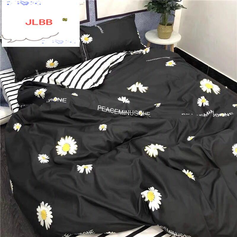 

2021 Black bedding set Pure cotton A/B double-sided pattern Simplicity Bed sheet, quilt cover pillowcase 4pcs, 2 pcs pillowcase