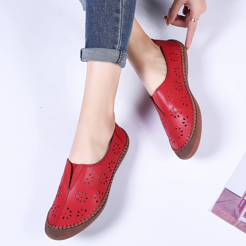 

Classic Size -45 Comfortable Slip-on Flats Shoes Women Red Breathable Leather Flat Woman Shoes Casual Loafers mocasines mujer #kK59, Black