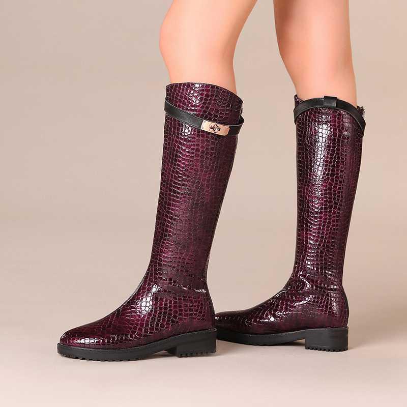 

new winter thigh high boots women riding boots stone pattern metal buckle keep warm knight zapatos de mujer, Black