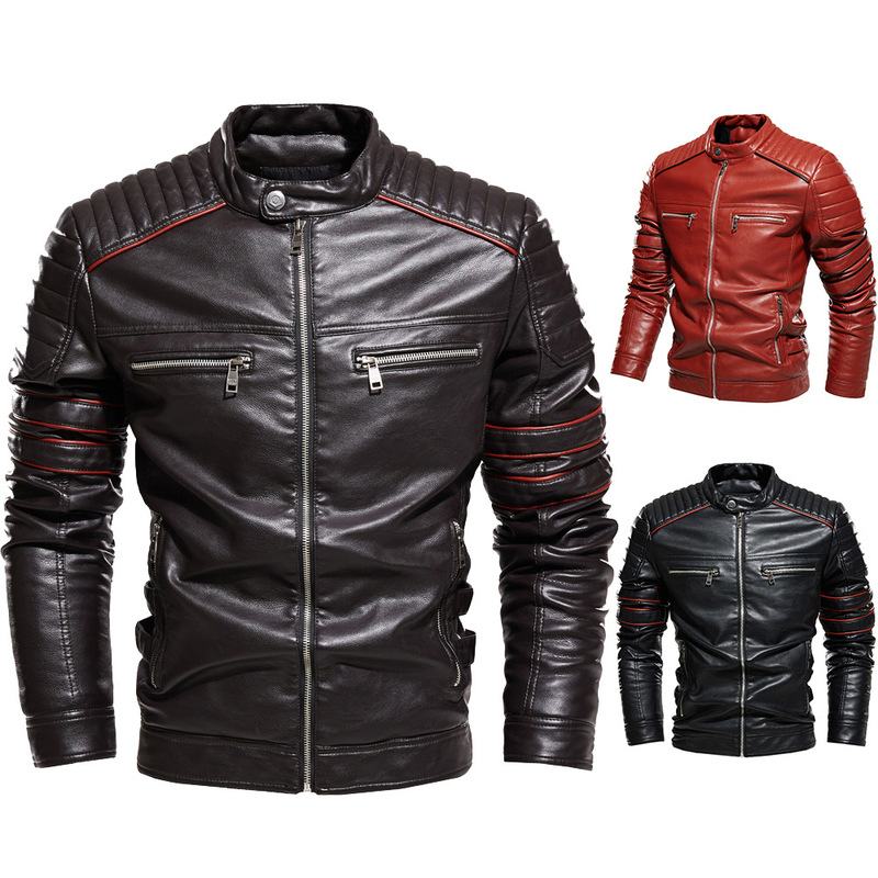 

Mens Jacket Autumn Winter Men's Leather Jackets Motorcycle PU Jacket Male Biker Leather Coats Mens Fashion Windproof Overcoat, Maroon