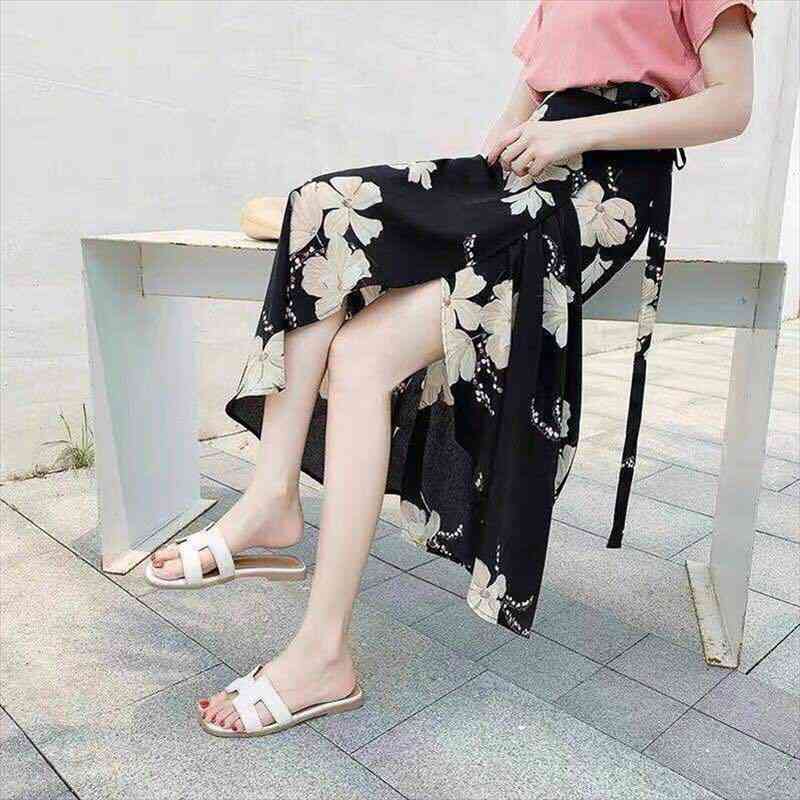 

Personality Summer Breathable Floral One Piece Lace-up Skirt Wrap Loose Skirts Print A-line Mid-calf Lolita Style Womens Red, Black