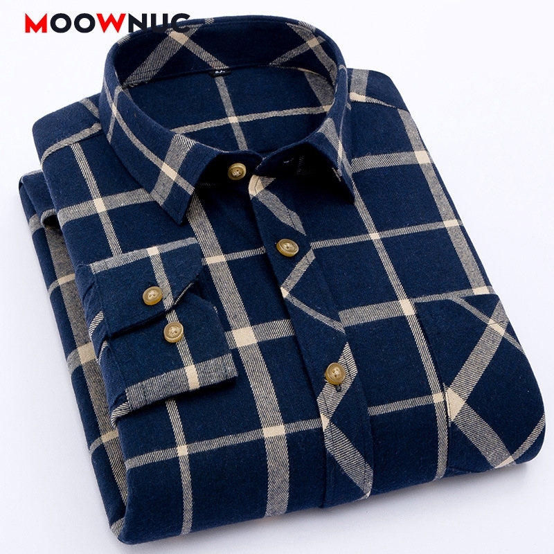 

Shirts Mens Fashion Cotton Spring New S-4XL Plaid Sanding Fit Long Sleeve Casual Male MOOWNUC Hombre Street Dress Shirts 201120, M603
