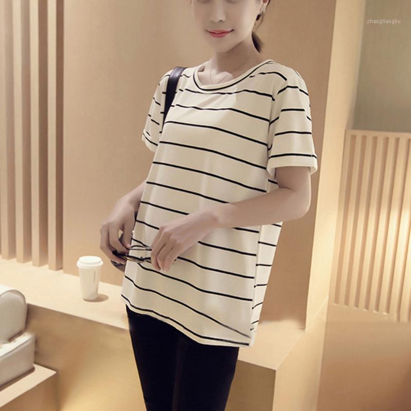 

Casual T-shirt Women Fashion Short Sleeve Summer Stripe Print Sports Beach Tshirt Plus Size Yoga Gym Fitness Running Tee Top1, Black