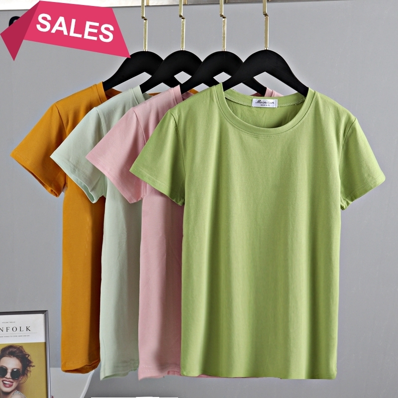 

New M-2xl Solid Women t Shirt 95% Cotton Basic T-shirt Female o Neck Casual Slim Fit Tops Summer Short Sleeve Tshirt 2021 Mgso, Yellow fx8002