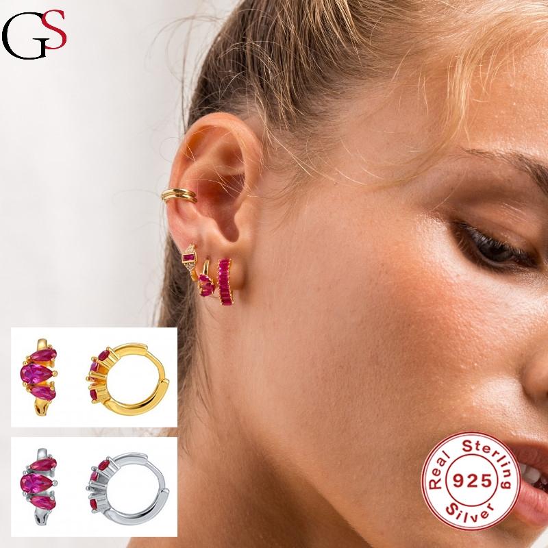 

GS 1 Pair 2021 Fashion Jewelry Luxury Zircon Round Hoop Earring For Women 925 Sterling Silver Piercing Support Drop Shipping