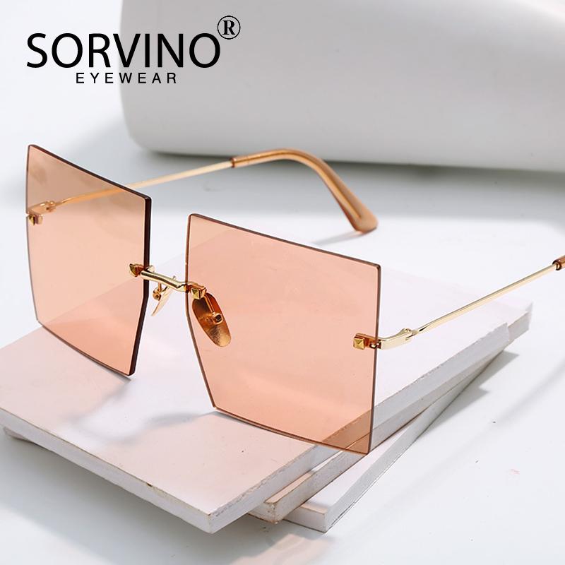 

SORVINO Fashion Rimless Metal Square Sunglasses Women 2020 Cool Rectangle Lens Rivet Brand Design Sun Glasses