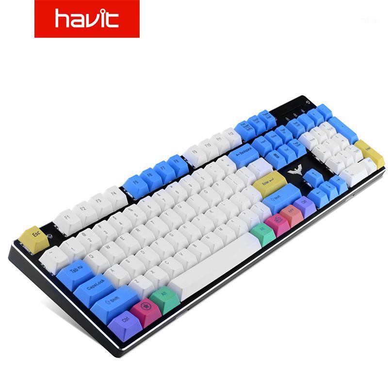 

Havit PBT Keycaps 87 104 Keys Gaming Keycap Set for DIY Cherry MX Mechanical Keyboard White & Blue &Yellow1