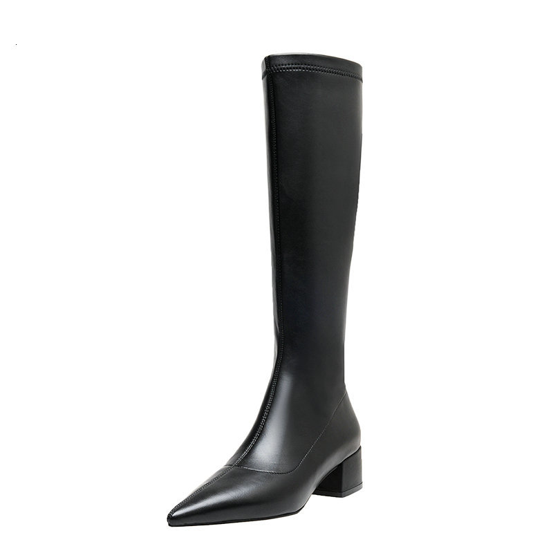 

2021 New Concise Women's Knee High Boots Fashion Winter Newest Pointed Toe Thick Heels Pumps Wedding Shoes Woman 2k5j, Black
