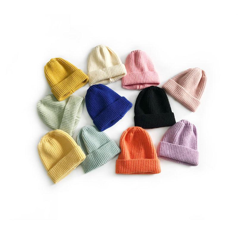 

New Autumn Winter Kids Knitted Hat Candy Color Caps Children Knitted Beanies Boys Girls Hats
