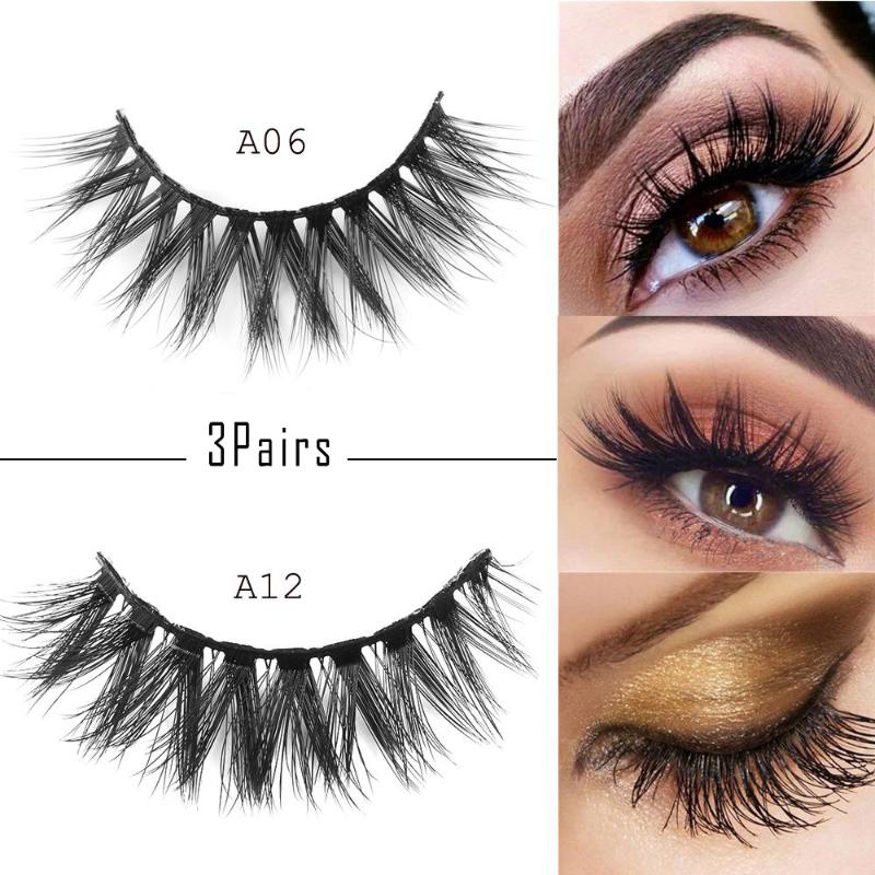 

False Eyelashes 3Pairs Reusable 3D Thick Cross Long Voluminous Wispy Handmade Eye Lashes Extension Makeup Beauty Tools