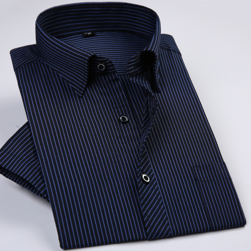 

summer short sleeve striped regular fit non-iron easy care business men shirts no fade no shrink with chest pocket LJ200925, Dx2111