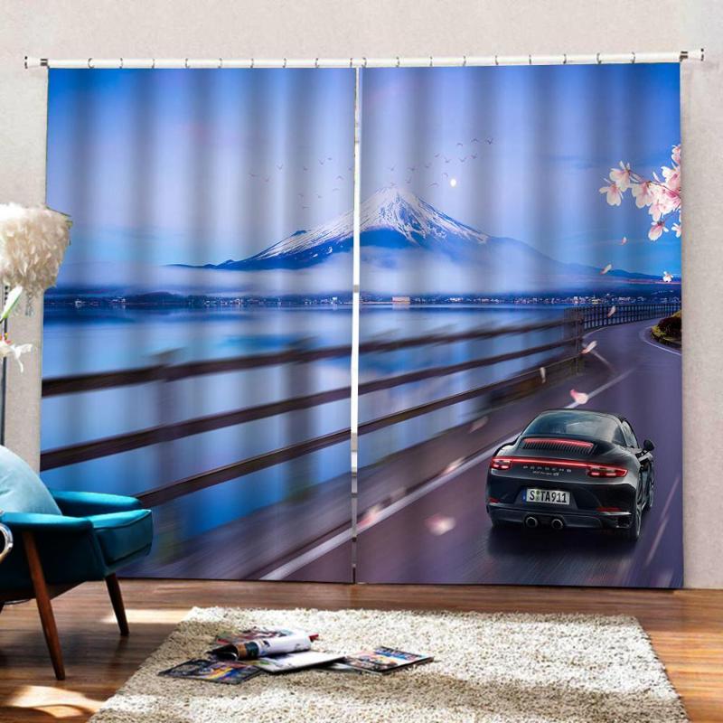 

Custom any size Curtains Curtain Pastoral mountain Car Landscape For Living room Bedroom Blackout Window Curtains Indoor Decor, As pic