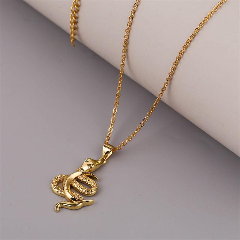 

Trendy Gold Color Stainless Steel Chain Necklaces Copper Metal Animal Snake Moon Pendants Necklace For Women Gifts Jewelry
