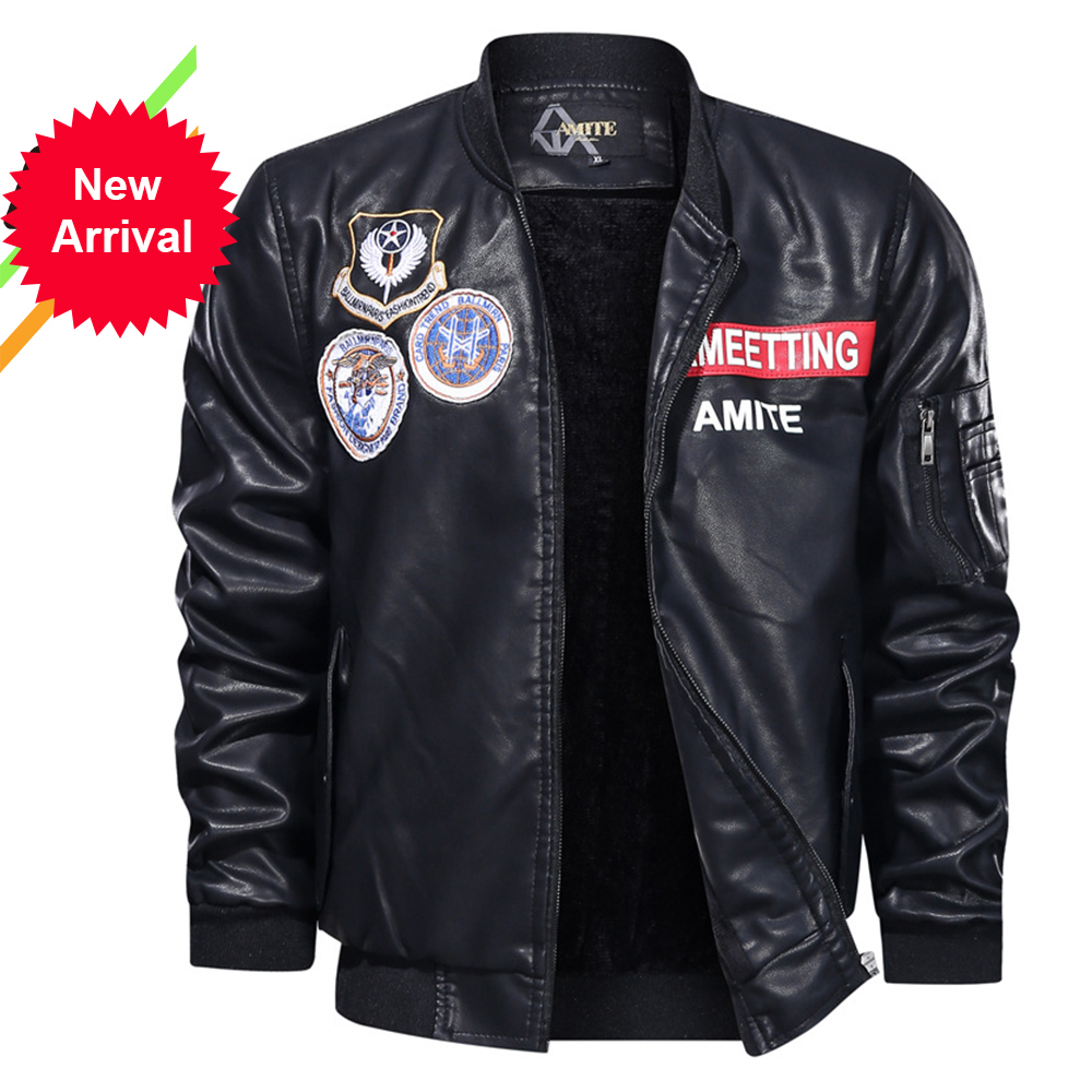 

2021 New High Quality Overcoat Men's Street Windbreaker Coat Men Leather Fur Clothing Pu Casual Jacket Male Locomotive Qcbk, Black