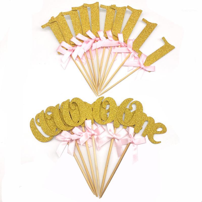 

6/10pcs Glitter Paper 1st Cupcake Toppers Happy Birthday Decoration First Birthday Boy Girl Cake Decoration Baby Shower Party1