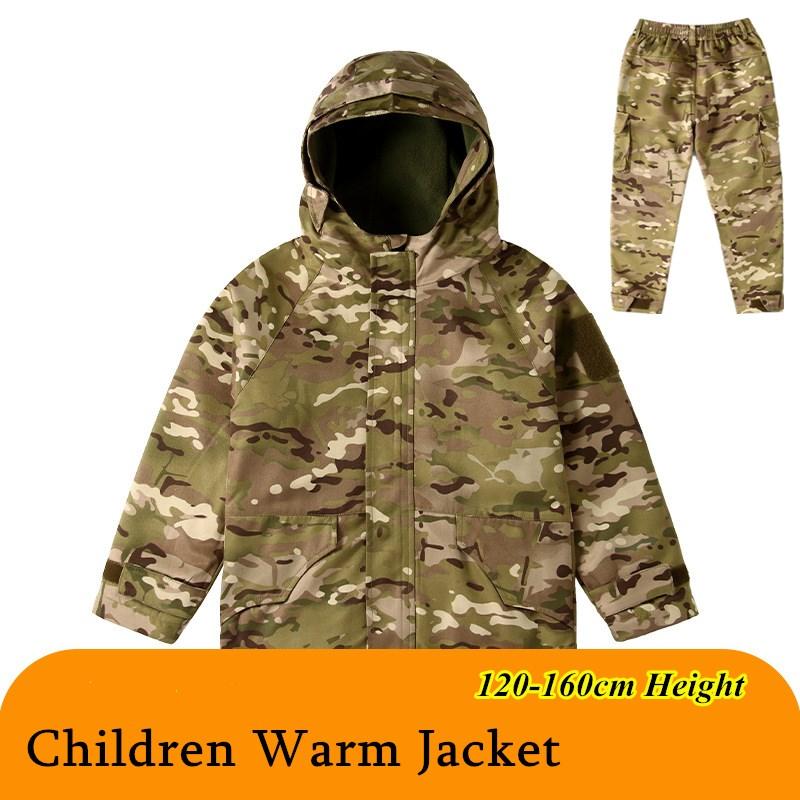 

Winter Children Warm Fleece Jacket Pants Kid Outdoor Windproof Thermal Hooded Tactical Windbreaker Coat Camo Miliatry Clothes