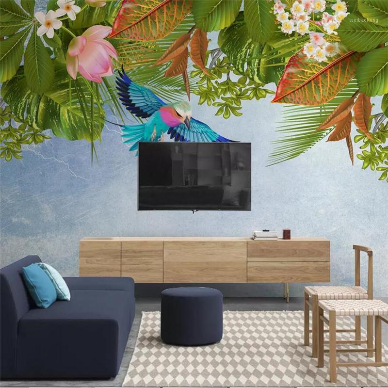 

Customize Nordic style tropical plant flower background wall paper mural custom large mural green wallpaper papel de parede1, As pic