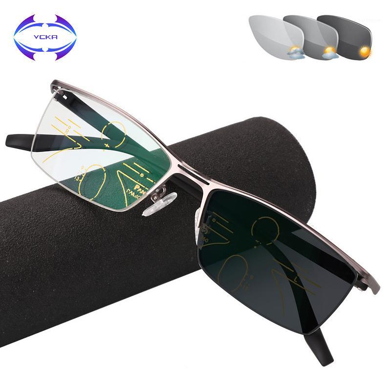 

VCKA Progressive multifocus Outdoor Photochromic Reading Glasses Men Automatic Far and near Half frame Eyewear +100 to +3001