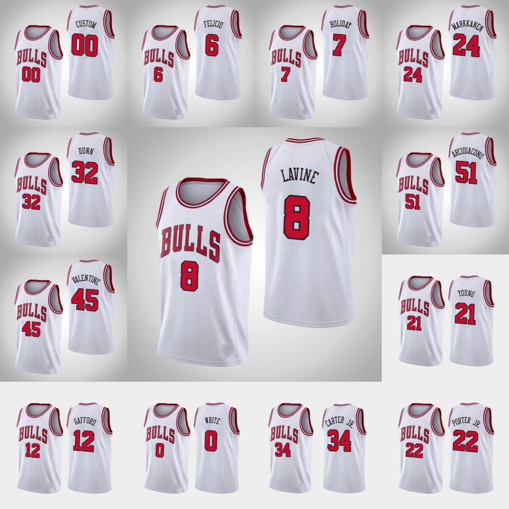 

Chicago Bulls Men Zach LaVine Coby White Lauri Markkanen Kris Dunn Daniel Gafford NBA Wihte Custom Association Jersey, Black