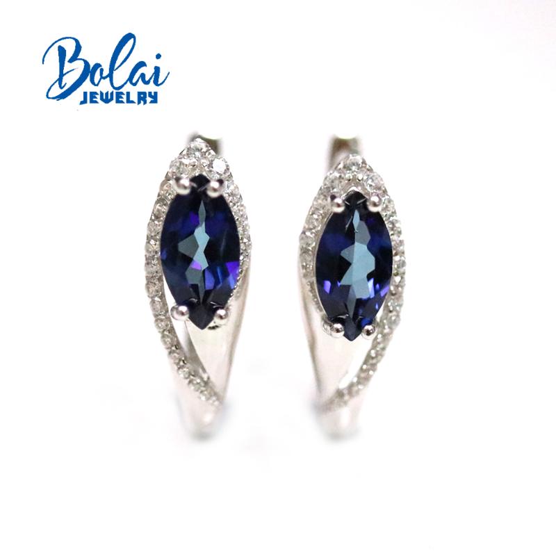 

Bolai,Natural Blue Topaz clasp earring ,2.3ct brazil topaz gemsotne 925 sterling silver fine jewelry for women wife nice gift