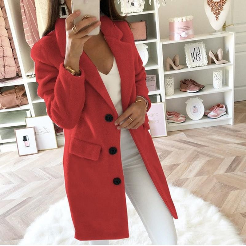 

Autumn Winter Woollen Coat Long Sleeve Outwear Loose Plus Size Jacket Turn-Down Collar Oversize Blazer Elegant Overcoats, Pink