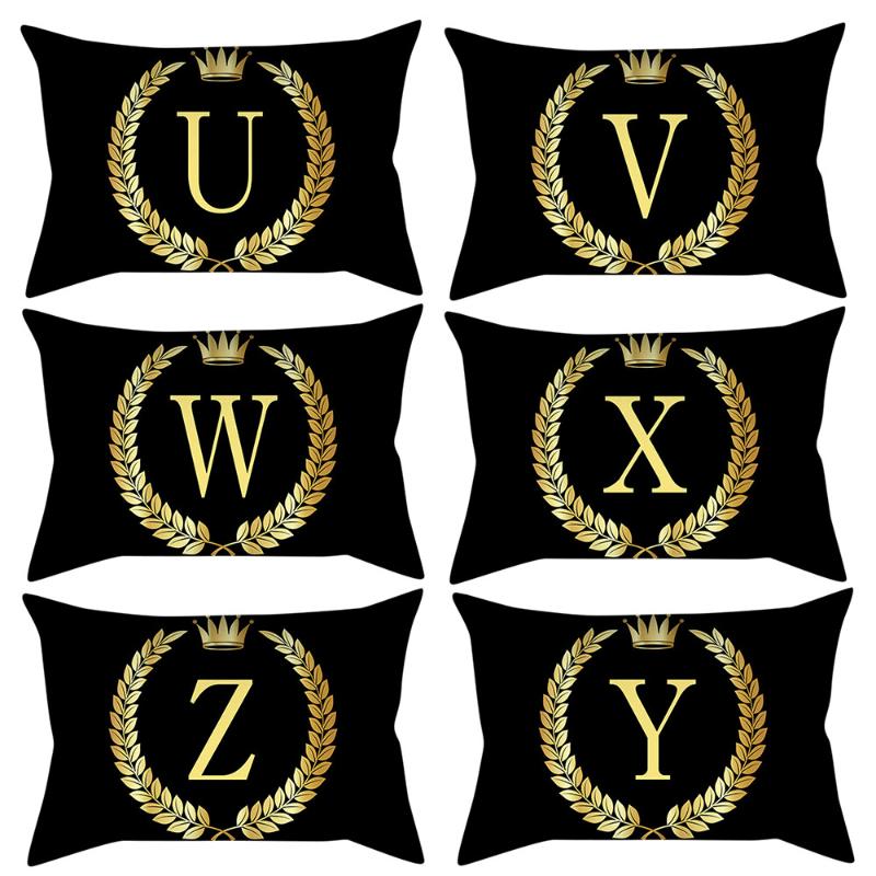 

Black Gold English Alphabet Polyester Pillowcase Stylish Minimalist Decorative Office Sofa Cushion Cover Accessories 30 X 50 Cm Pillow Case, Letter w